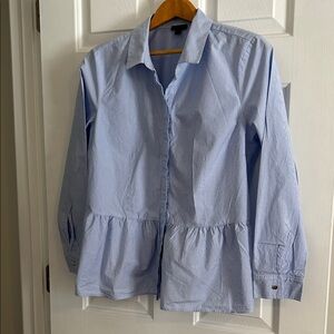 Talbots women’s L button up shirt with ruffle detail excellent cond pin striped